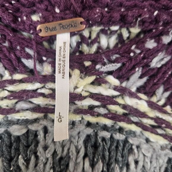 Free People Silk Blend Fair Isle Hoodie Chunky Knit Sweater Sz L Grunge - Picture 2 of 7